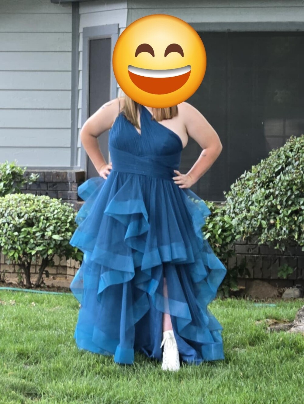 Womens One-Shoulder Teal Ruffle Tulle Dress